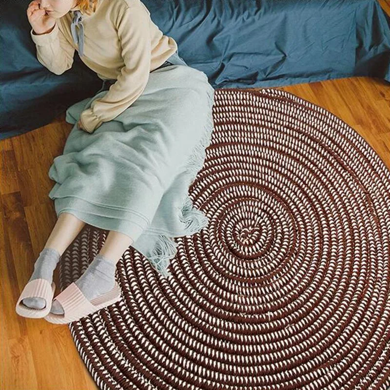 

Handmade Knit Round Rope Rug For Living Room Cloakroom Computer Chair Area Rug Bathroom Carpet Round Woven Children Tent Playmat