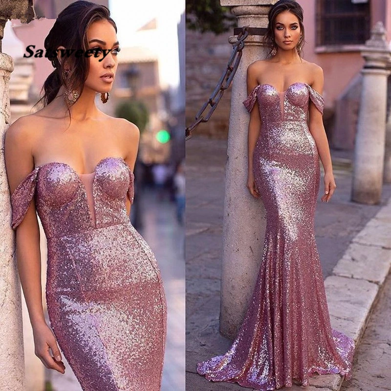 Hot Pink Off the Shoulder Mermaid Prom Dresses 2024 Sexy Sweetheart Sequins Evening Party Gown Vestido De Festa Longo