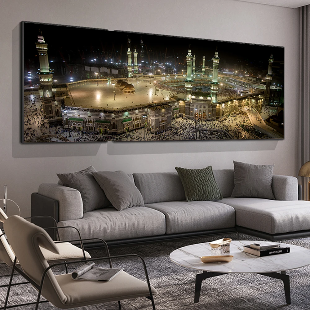 Al-Masjid Al-Haram Landscape Canvas Art Posters And Prints Night View of Mecca Muslim Art Paintings Islamic Art Pictures Cuadros