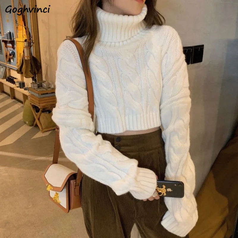 Pullovers Sweater Women Spring Autumn Solid Simple Cropped All-match Comfortable Fashion Korean Style Leisure Casual Student Ins