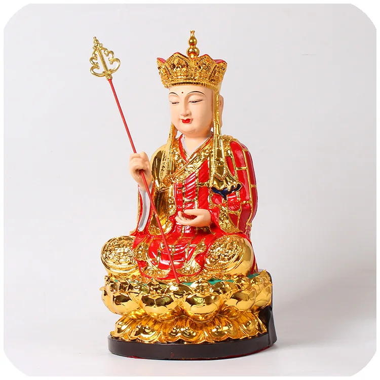 12-Inch Gold-Plated Ksitigarbha Bodhisattva Statue: Resin Glass Sculpture for Chinese Buddhist Home Altar