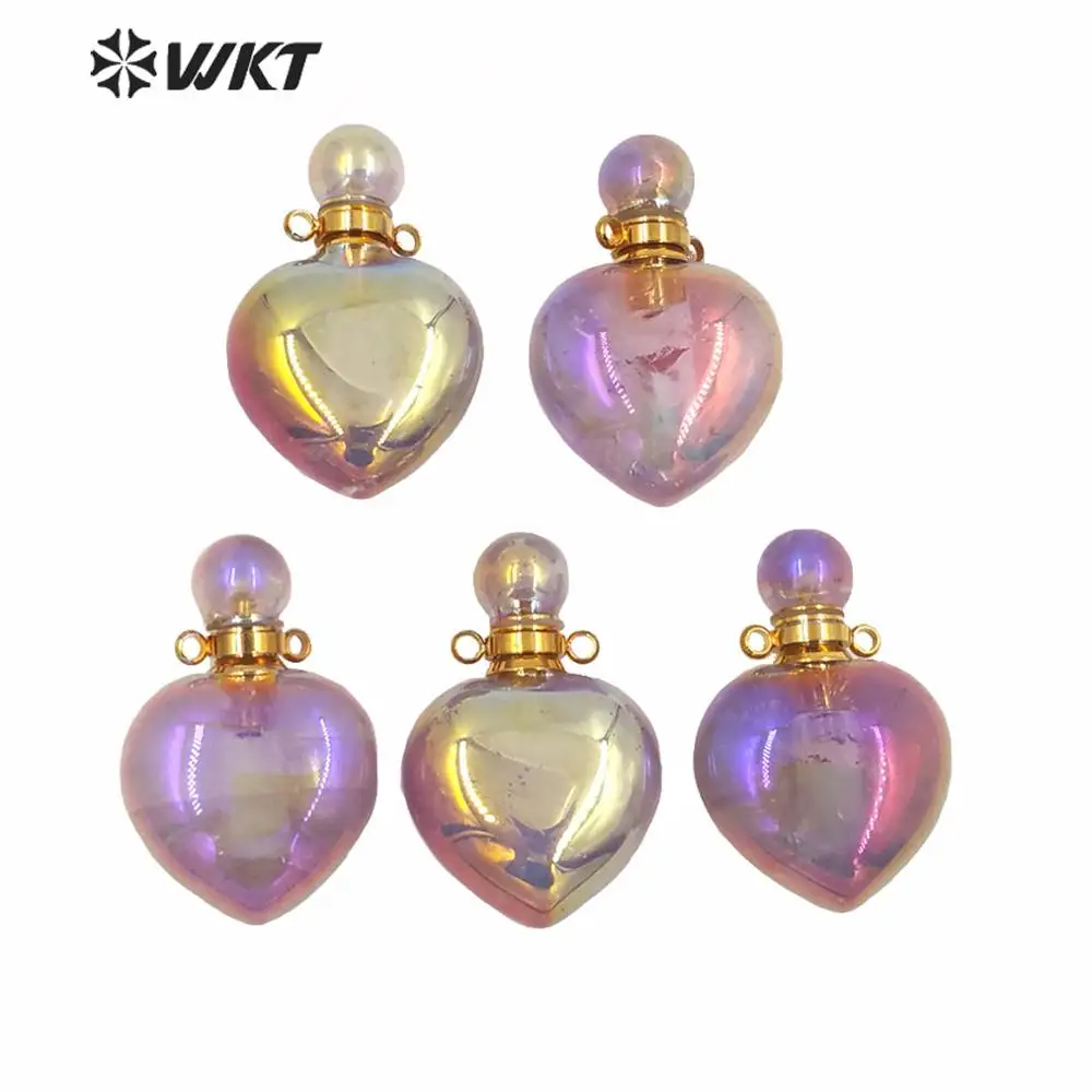 

WT-P1596 Light Purple A-Methyst Women Stone Pendant Romantic Heart Shape Essential Oil Stone Pendant Shinny Aura Perfume Bottle