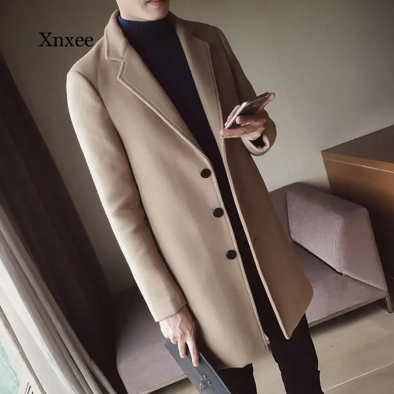 

Spring Fall Men's Windbreaker Mid-Length Trench Coat Korean Slim Woolen Coat British Overcoat Winter Windcheater Wind-Jacket Top