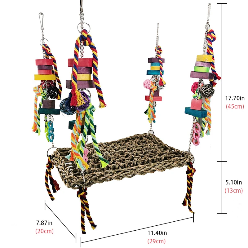 Parrot Bird Climbing Net Woven Natural Straw Parrot Toys Hammock Swing Mesh Mat Parrot Bite Climbing Chewing Training Tool