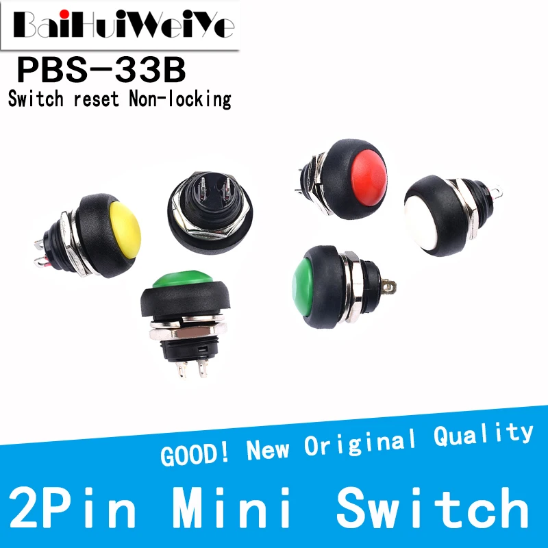 5Pcs/Lot PBS-33B 2Pin Mini Switch 12mm 12V 1A Waterproof Switch Momentary Push Button Switch Since The Reset Non-locking