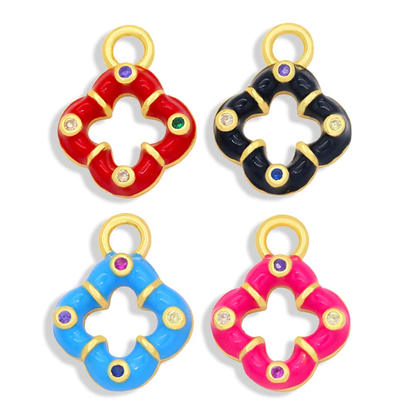 OCESRIO Trendy Gold Plated Cubic Zirconia Mini lifebuoy Charms for Necklaces Copper Diy Jewelry Wholesale Items chma093