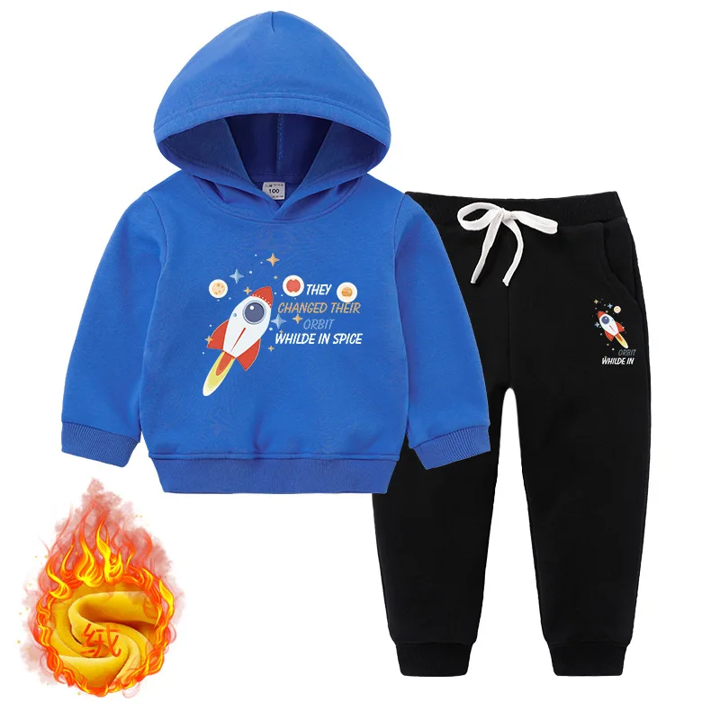 Winter Baby Clothing 2-12Years Children's Plus Velvet Keep Warm Hooded Sweatshirts + Casual Pants 2Pcs/Set Kids Brand Tracksuits