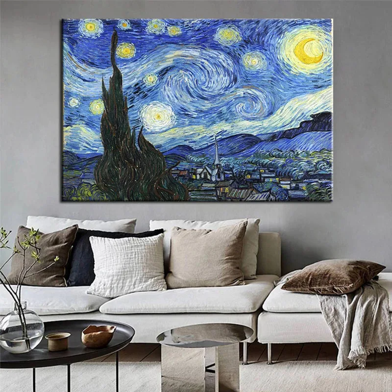 

Starry Night Of Vincent van Gogh Handmade Reproduction Oil Painting On Canvas Wall Art Picture For Living Room Home Decoration