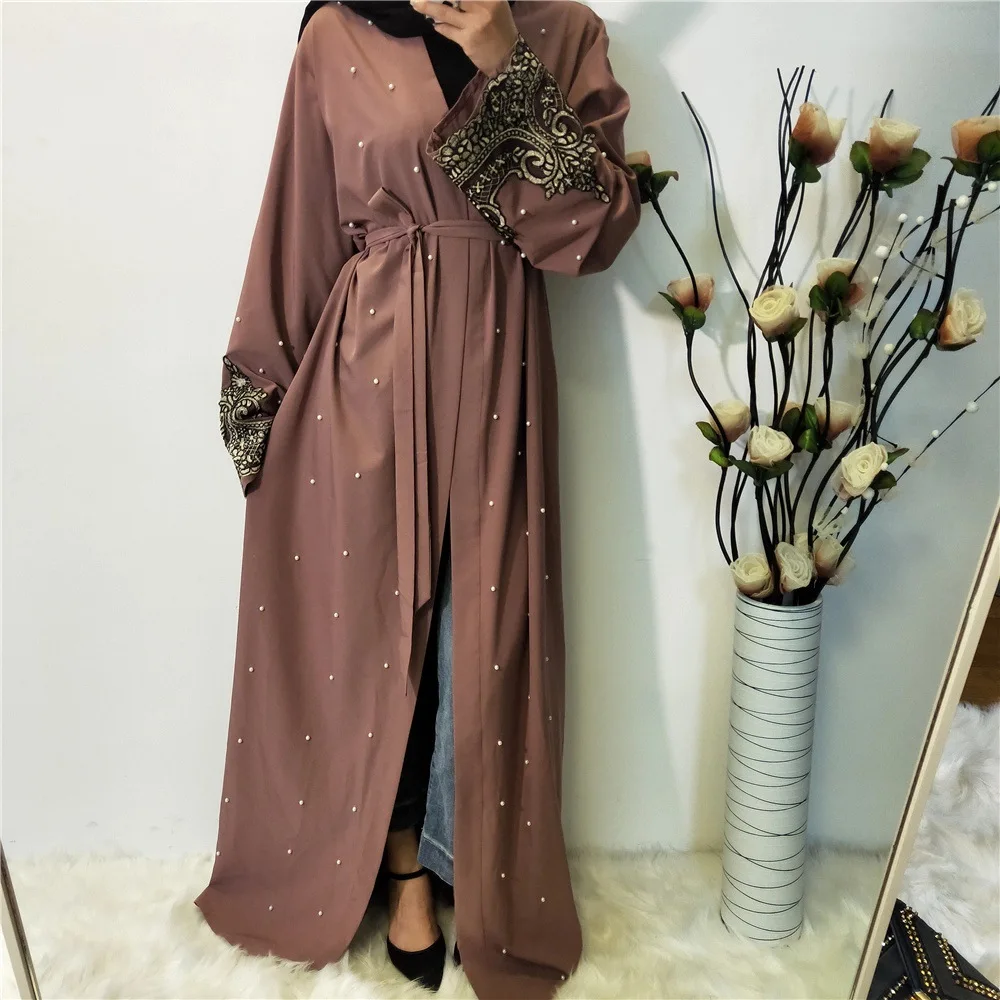 Moslim Vrouwen Appliqueert Abaya Open Kimono Arab Gewaad Kraal Turkse Dubai Midden-Oosten Ramadan Islamitische Kleding Vest Maxi Gewaad