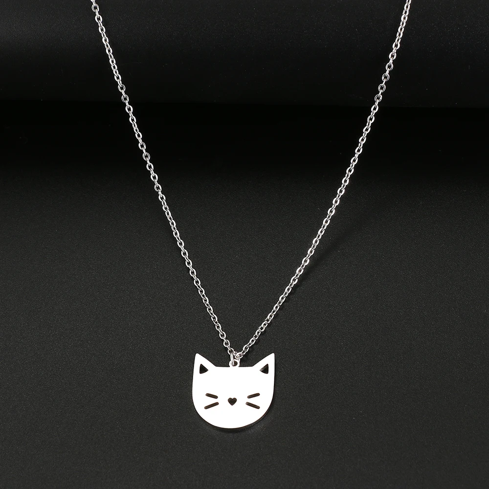 Stainless Steel Necklaces Cute Cartoon Kitten Fashion Pendants Chain Choker Fine Charm Necklace For Women Jewelry Party Gifts