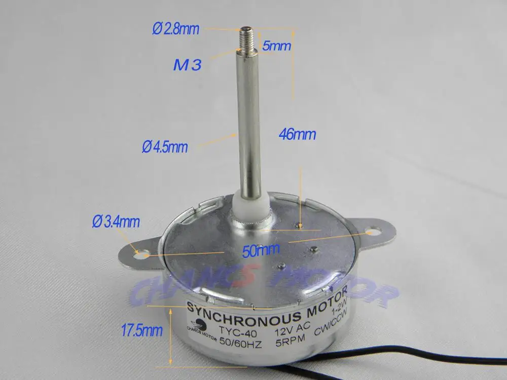 CHANCS 2PCS Gear Motor TYC-40 AC 12V Shaft 46mm CW/CCW  5RPM Micro Motor Reduction Gear Motor