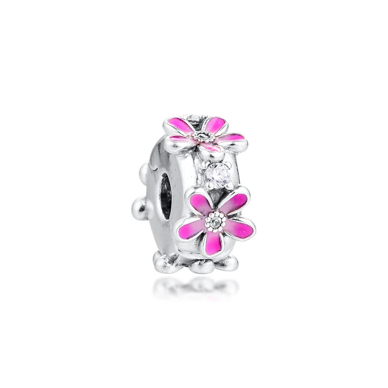 

Pink Daisy Flower Clip Charm Original 925 Silver Jewelry Fits Snake Chian Bracelets For Woman DIY Beads For Jewelry Making