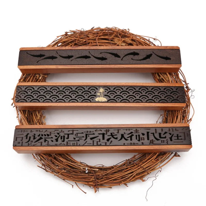 Black Wooden Incense Holder, Incense Burner Box, Traditional Chinese Type, Aromatherapy Censer for Home and Office
