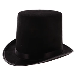 Black Polyester Felt Satin Top Hat Magician Hat - Ringmaster Hat Party Costume Accessories One Size Fits Most Adult