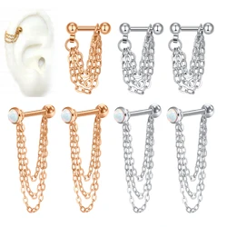 16G Helix cartilagine Tragus bilanciere con catena orecchini piercing in acciaio inox palla Stud orecchino uomo donna nappa catena gioielli