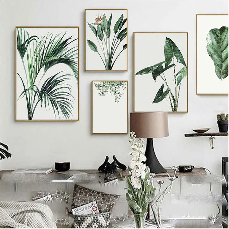 Garden Green Plant Leaves Canvas Painting Wall Art Posters and Prints Pictures For Living Room DecorationZP-4392