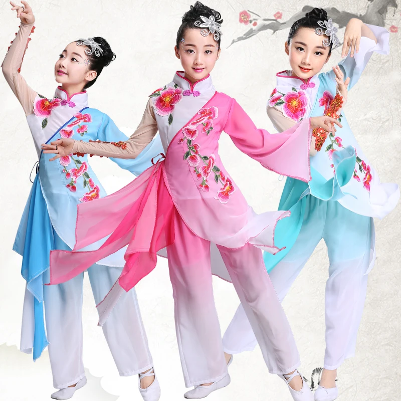 Delle ragazze dei nuovi bambini di danza classica di alta qualità del ricamo elegante costumi fan costume di ballo Jiangnan ombrello danza