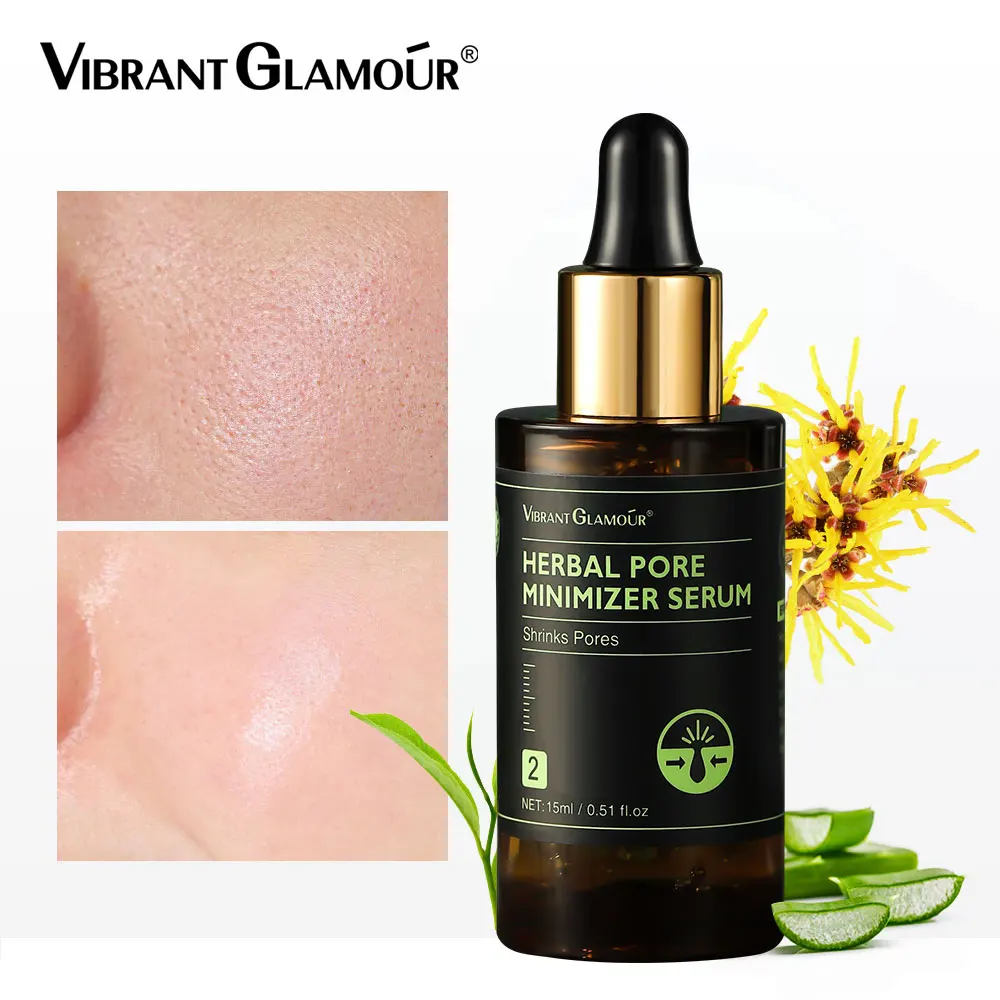 

VIBRANT GLAMOUR Herbal Shrink Pore Minimizer Serum Moisturizing Whitening Oil Control Remove Blackhead Acne Facial Care 15ml