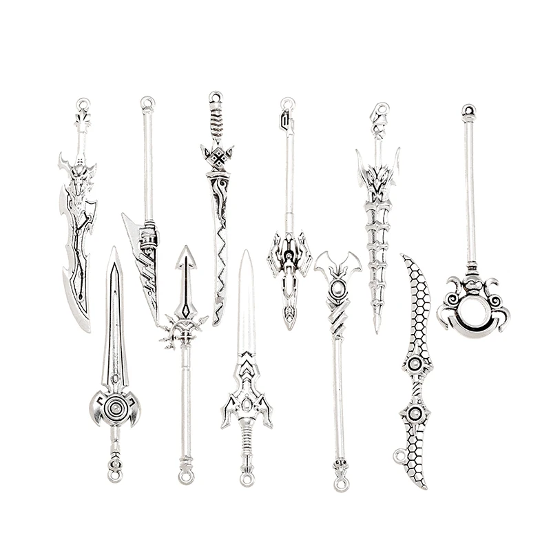 11 pcs mix Antique Silver color Game animation weapon Charms For DIY Handmade Jewelry Accessories Making