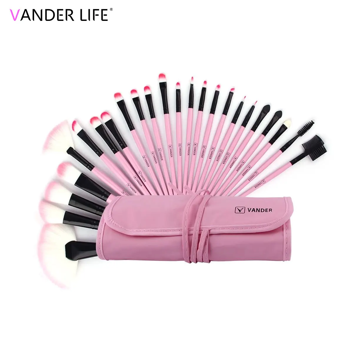 VANDER LIFE 24 Pcs Makeup Brush Set Synthetic Hair Professional Eyeshadow Foundation Powder Eyeliner Eyelash Kabuki Brush Kit