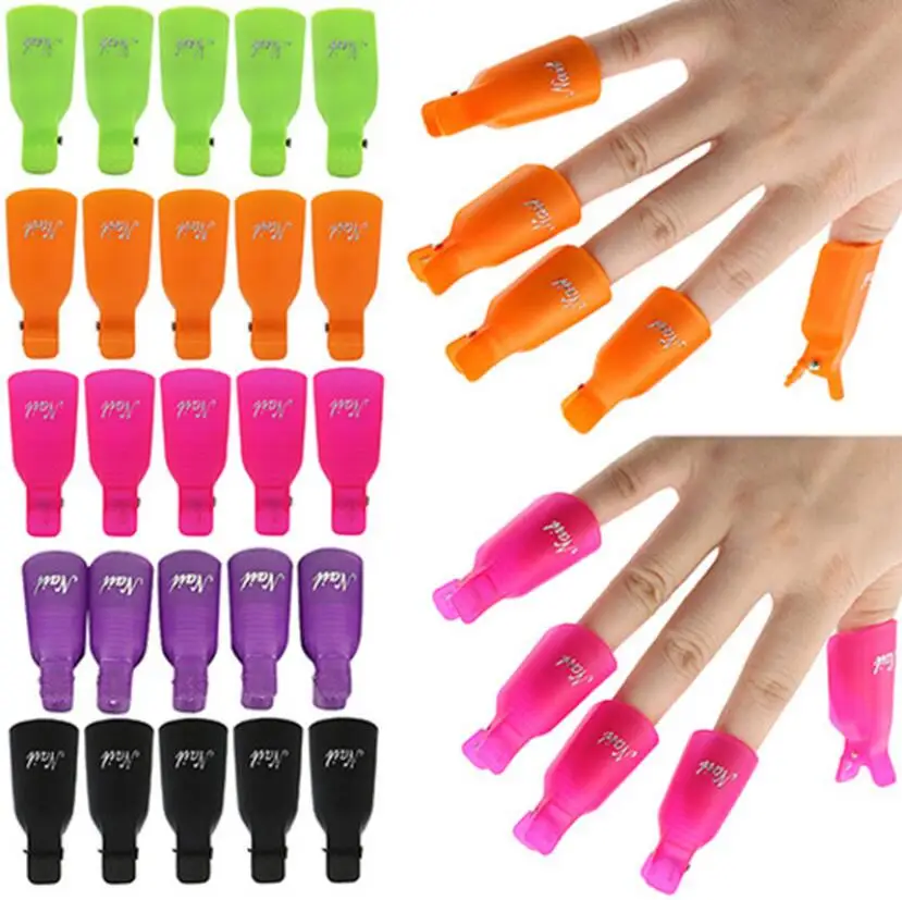 10 unidades de toallitas de plástico para quitar esmalte de uñas en gel, clips removedores de esmalte, tapas para remojar uñas, limpiadores desengrasantes para uñas, herramientas para dedos