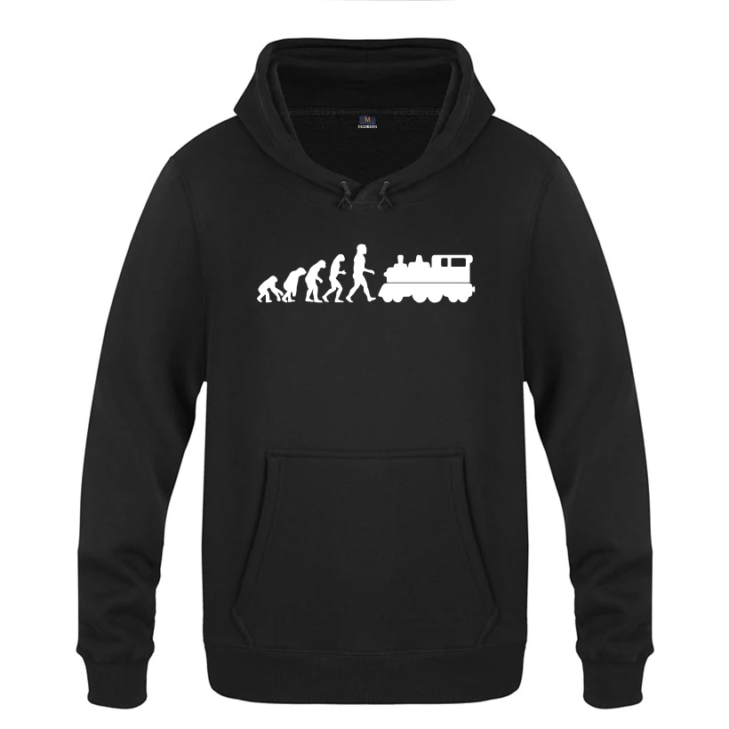 Evolution of Model Railway Train Novelty Creative Hoodie Sweatshirts Men Fashion Mens Hooded Fleece Pullover Hoodies Coat