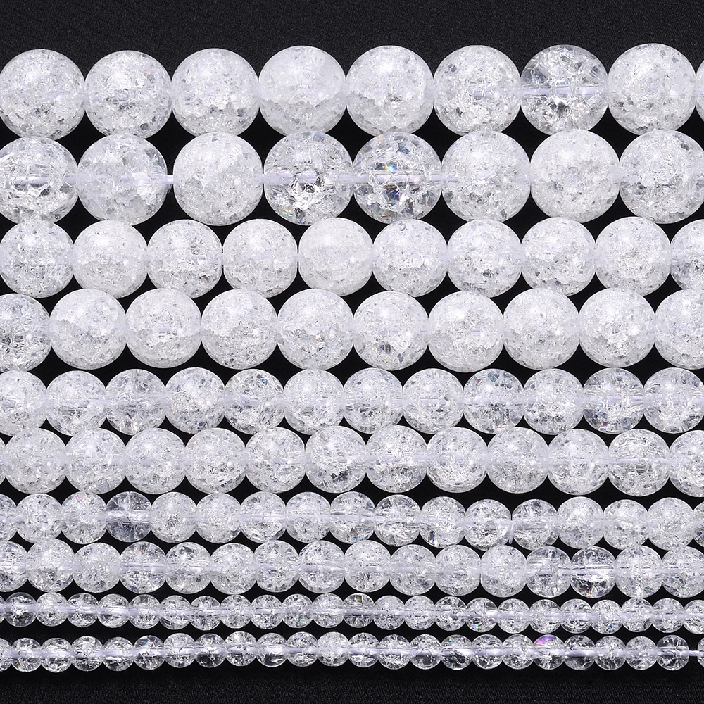 White Cracked Crystal Beads Natural Stone Beads for Jewelry Making DIY Bracelet Necklace Charms Accessories  4/6/8/10/12mm