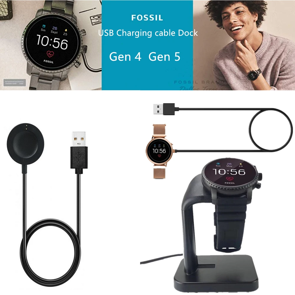 Charger For Fossil Gen 4 5 Smart Watch Charging Cable  Stand,Emporio Armani Skagen Falster 2 USB  Data Cradle 100CM