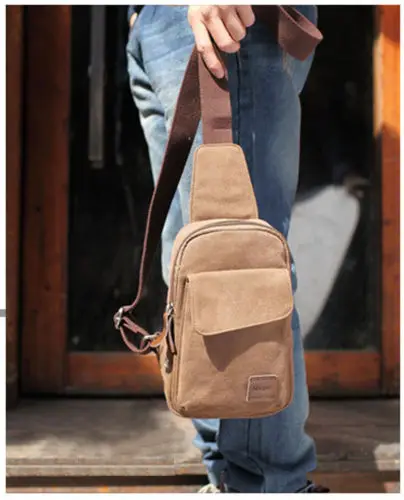 Unisex Canvas Waist Packs Men Travel Chest-Bag Casual Cross Body Bags Outdoor Canvas Satchel Shoulder Bag