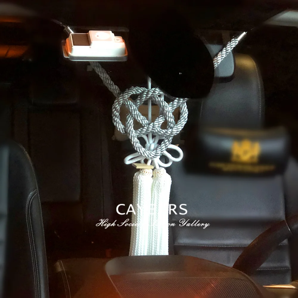 1Set JP Junction Produce Silvery Kin Tsuna Rope Set Lucky Fusa Kiku Knot For Car Auto Rearview Mirror Ornaments