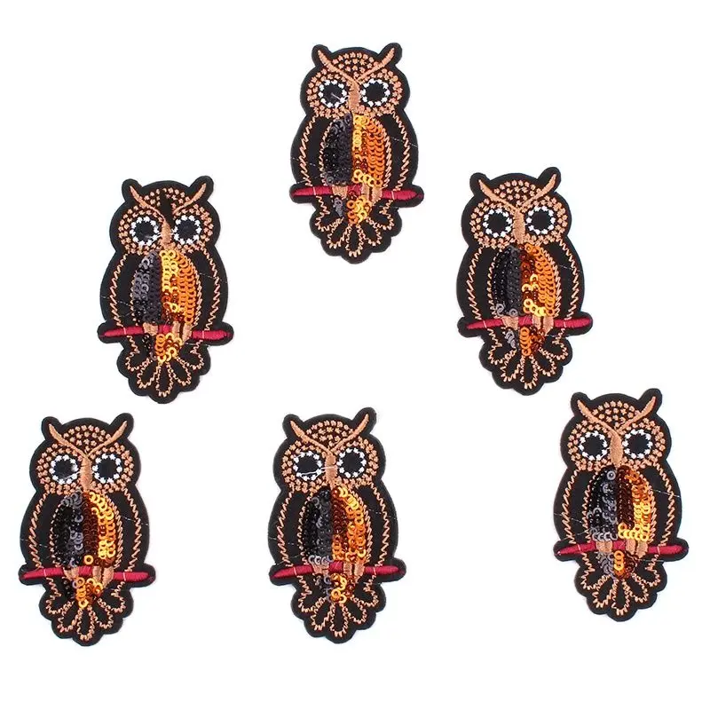 10pcs/lot Iron On Sequined Owl Patches Sew On Diy Jeans Stickers iron animal patch Clothing Bags Coats Appliques Garment Badge