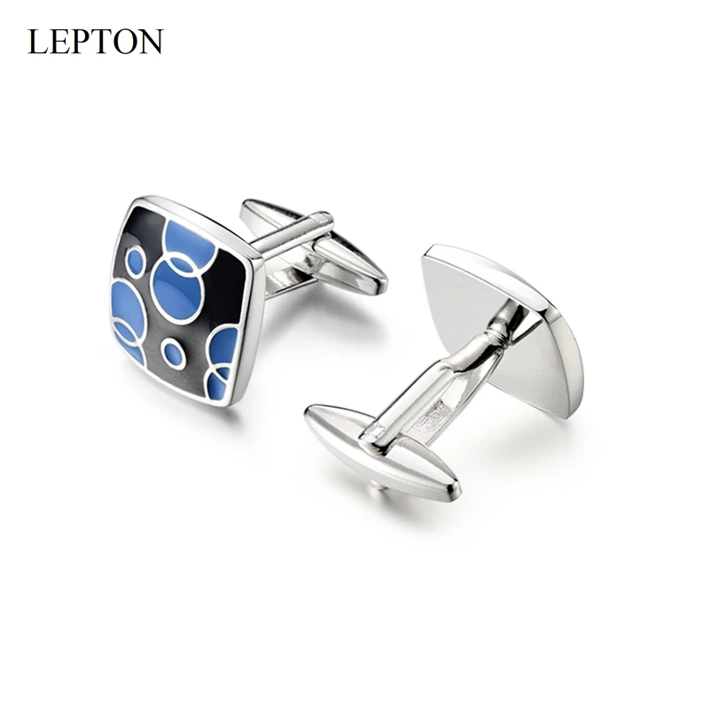 Classic Square Metal Cufflinks Blue & Black Enamel for Men's French Shirt Cuffs Lepton Gemelos Relojes