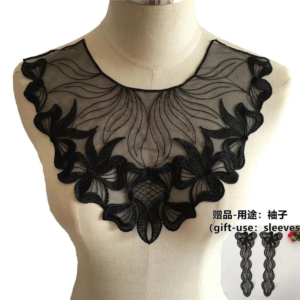 Black Organza Collar Butterfly Pattern Embroidery Dress Fabric DIY Sewing Material Lace Craft Decoration Clothing Accessories