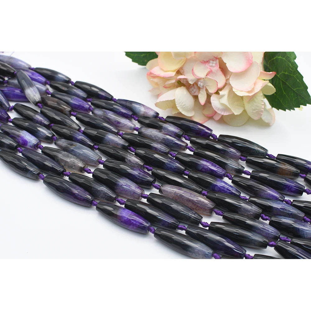 40x12mm Natural Faceted Black and Purple Two color agate Oval stone Bead For DIY necklace bracelet jewelry make 15 