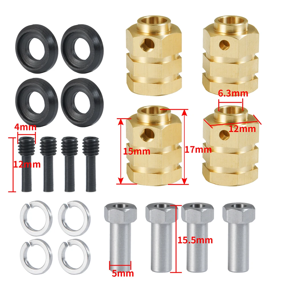 YEAHRUN 4Pcs 5mm/8mm/11mm Heavy Duty Brass Counterweight 15mm Wheel Hub Hex Adapter  for 1/10 TRX4 TRX6 RC Crawler Car