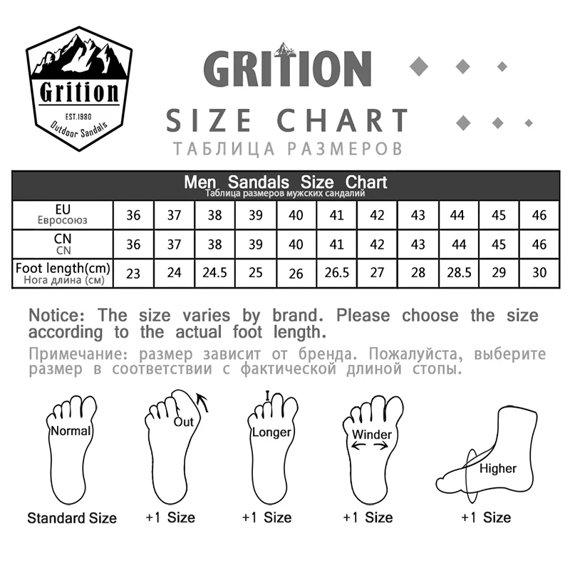 GRITION Men Sandals Outdoor Trekking Hiking Shoes Closed Toe Slippers Comfortable Beach Fisherman Summer Athletic 40-46 Sports