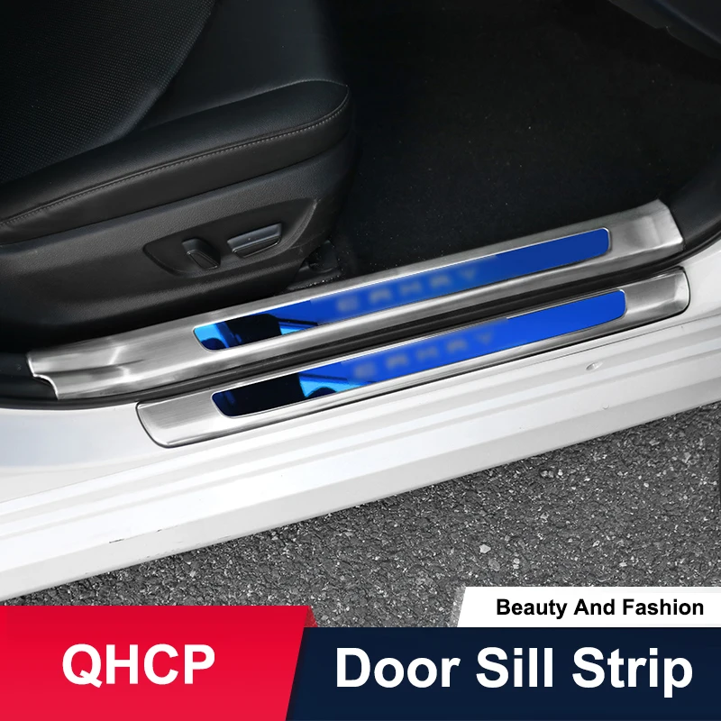 QHCP Door Sill Scuff Plate Guards Stainless Steel Car Door Welcome Pedals Internal External Threshold For Toyota Camry 2018-2021