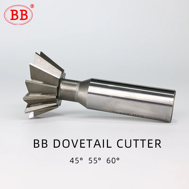 BB Dovetail Cutter HSS 45 55 60 Degree Dovetail Slot End Mill High Speed Steel Metal Cutting Tool 8mm 16mm 25mm