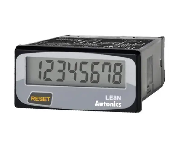 LE8N-BN Hour Meter, 8 digits LCD, 1/32 DIN, Built-in Battery power, Selectable front reset key, No Voltage Inhibit Input