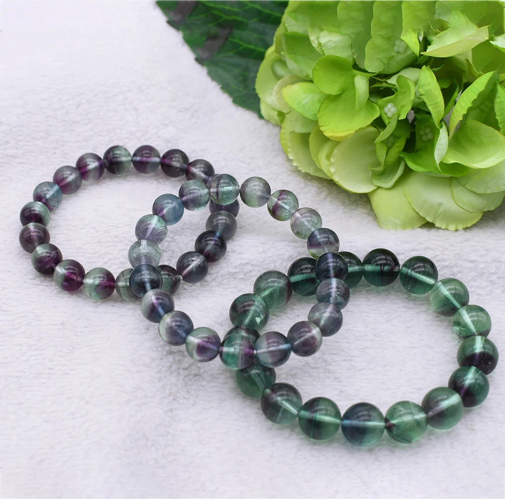 

6-10mm Natural Crystal Rainbow fluorite Round AAA Gem stone Beads Stretchable Bracelet -8"