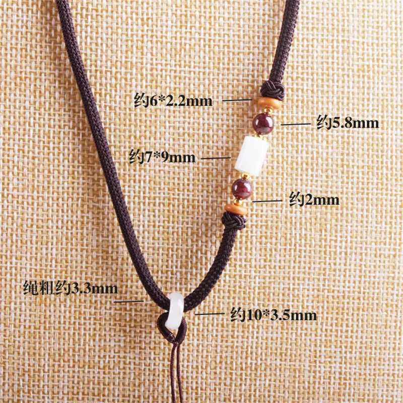 High-end ethnic style garnet with Bashan stone white tube beads necklace rope simple pendant rope