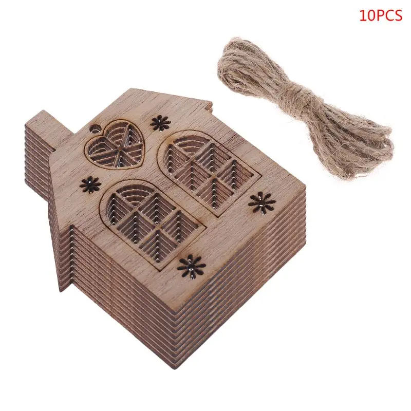 10pcs/set Christmas House DIY Wooden Pendant Hanging Tree Ornament DIY Crafts Party Home Decor