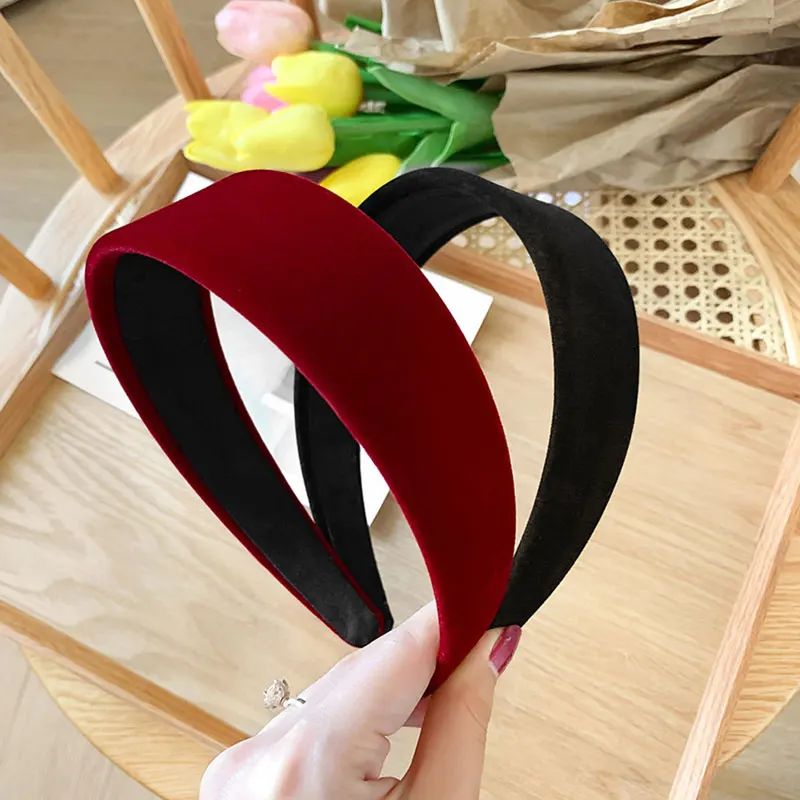 Korea Women Velvet Headband Hair Accessories for Girls Headdress Fashion Black Red Hair Bands Solid Color Bezel Wide Hair Hoop