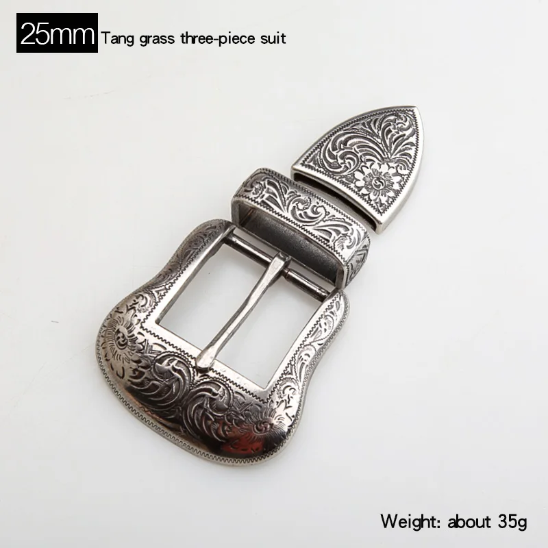 Ceinture en métal plaqué argent pour hommes, style vintage, boucle en relief, 3 pièces, bricolage, cuir, artisanat, 3 pièces, ensemble