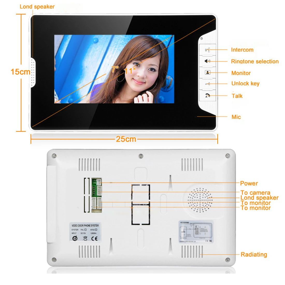 SmartYIBA 7inch Video Intercom Apartment Flats Video Doorbell Intercom system For 2 Flats Door IR Camera