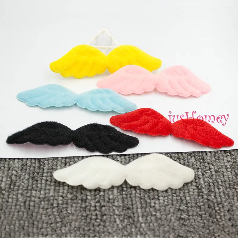 100PCS Flocking Velvet Fabric Angel Wings 103x30mm Mini Angel Wing Pacthes for Baby Dolls, Girl Hair Jewelry, Party Favors Decor