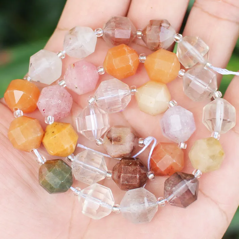 10mm natural stone faceted satellite shape garnet citrine tigher\'s eye kunzite moonstone aquamari crystal loose beads 7.5\