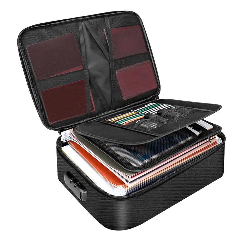 Fireproof Document Storage Lock Bag,Carry Wallet,Multi-Layer Portable Document Storage,Suitable for Important Documents