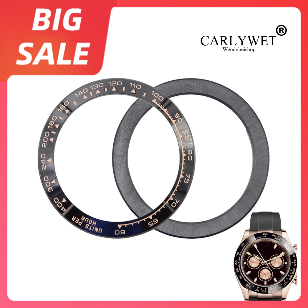 

CARLYWET TOP High Quality Luxury Pure Ceramic Black with Rose Gold Writing 38.6mm Watch Bezel for Rolex DAYTONA 116500 - 116520