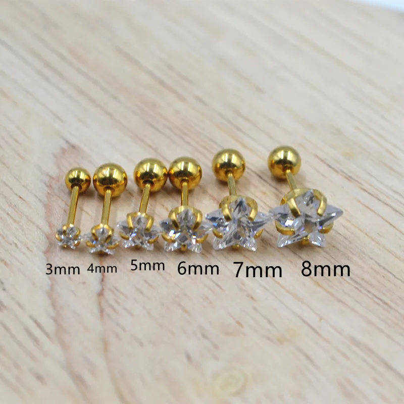 50pcs Body Jewelry Piercing - Gold Thin Bar 20G~0.8mm Star CZ Gems Earring  Ear Helix Lobe Cartilage Tragus Diath Studs